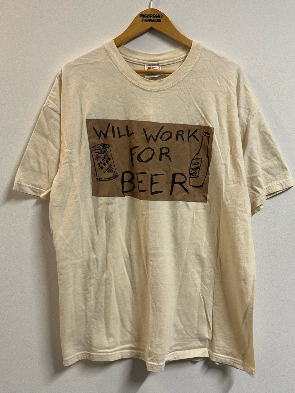 Vintage "Will Work For Beer" Cotton T-Shirt Humor Comedy Size: XXL